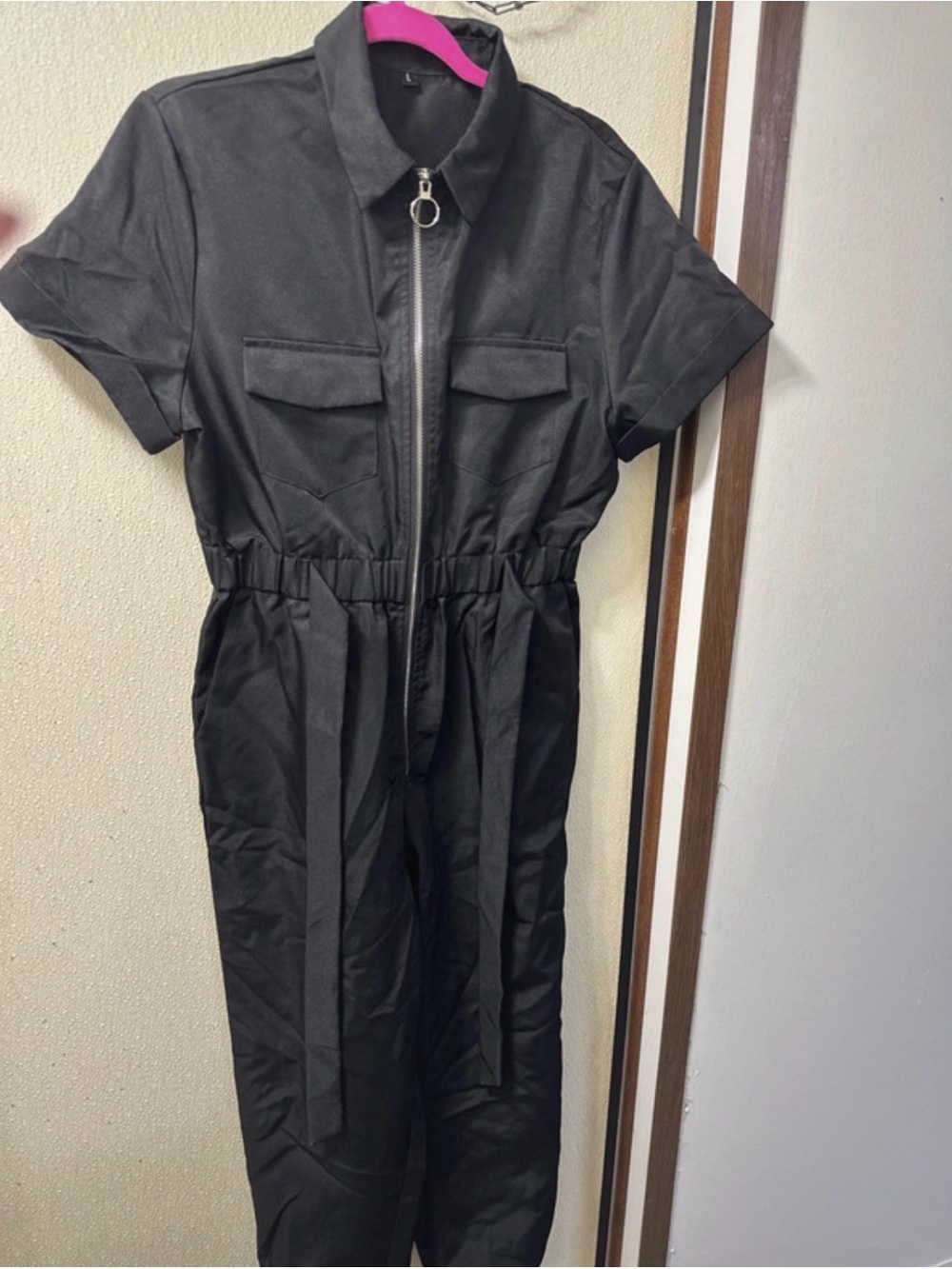Women's Black Utility Jumpsuit with Front Zip
